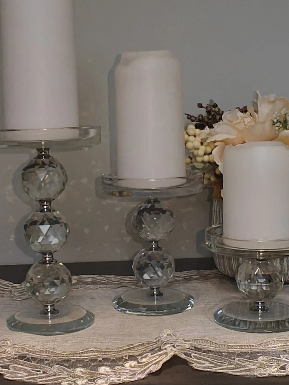 Crystal Orb Glass Pedestal Candle Holders by Valerie— Set of 3